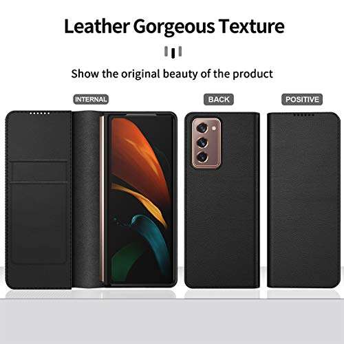 C CENMASO Compatible with Samsung Galaxy Z Fold 2 Mobile Phone Case All-Inclusive Anti-Fall Protective Cover for Galaxyz Fold 2 5G Folding Screen Stylish Carbon Brazing Leather Case (Plain Black) 4