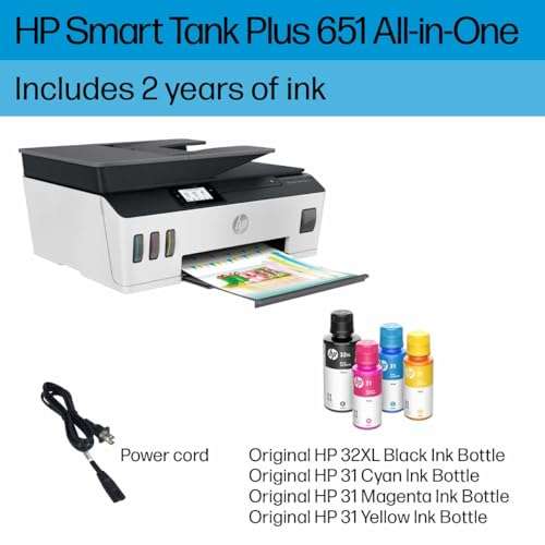 HP Smart Tank Plus 651 Wireless All-in-One Printer, Ink Tank Printer for Home Use, up to 2 Years of Ink in Bottles, Auto Document Feeder, Mobile Print, Scan, Copy, Fax, Works with Alexa (7XV38A) 6