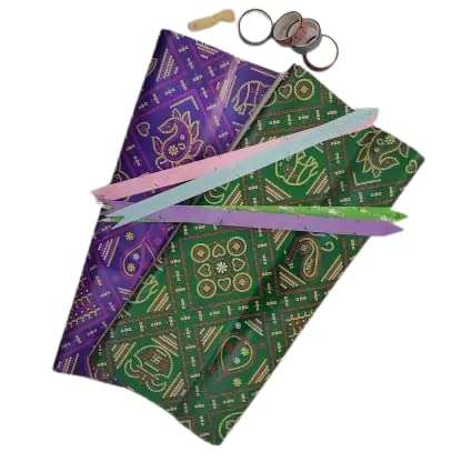 Sejas Collections Jaipuri, Chunri Print Gift Wrapping Paper Sheets with 4 Glitter Tape, 4 Flower Ribbon for Multipurpose Use Pack of 20 Sheets (Set of 2, Green,Purple) 1