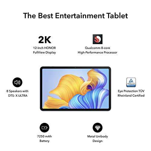 HONOR PAD 8 30.4 cm (12") 2K Display, Qualcomm Snapdragon 680, 6GB RAM, 128GB Storage, 8 Speakers, Android 12, Tuv Certified Eye Protection, Up to 14 Hours Battery, WiFi Tablet, Metal Body, Blue Hour 2