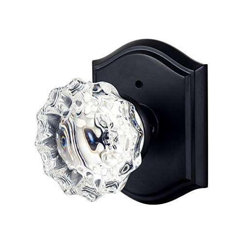 CLCTK Glass Door Knobs Interior with Lock, Vintage Privacy Crystal Door Knobs for Bedroom Bathroom, Matte Black 1