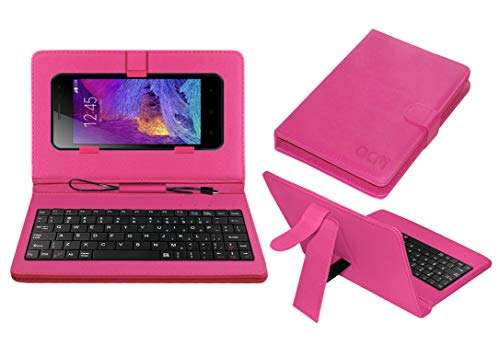 Acm Keyboard Case Compatible with Adcom Kitkat A47 Mobile Flip Cover Stand Plug & Play Device for Study & Gaming Pink 1