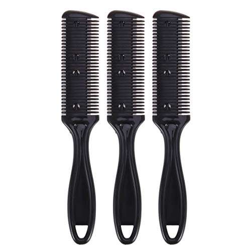 3pcs Hair Cutter Comb Double Side Haircut Scissors Metal Blade Razor Plastic Hair Comb Cutter Trimmer with Stainless Steel Blade Hair Shaper Razor for Both Long and Short Hair (Black)
