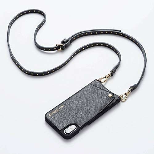 Bandolier Nicole Crossbody Phone Case and Wallet - Black Leather with Gold Detail - Compatible with iPhone 8 Plus, 7 Plus, 6 Plus, 6s Plus Only 6