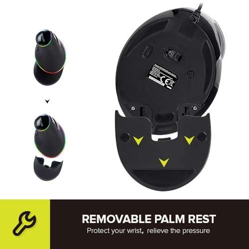 DeLUX Ergonomic Mouse, Wired Large RGB Vertical Mouse with 6 Buttons, 4000DPI, Removable Wrist Rest for Carpal Tunnel (M618Plus RGB-Wired) 4