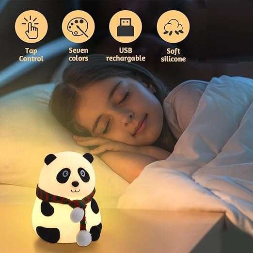NEUGENZ Cute Panda Night Light, Squishy Lamp for Kids, 7 Color Changing Bedside Lamp for Baby Nursery, Animal Night Light for Bedroom for Girls Boys Toddler Baby(Panda) - Silicone, Led, White 6