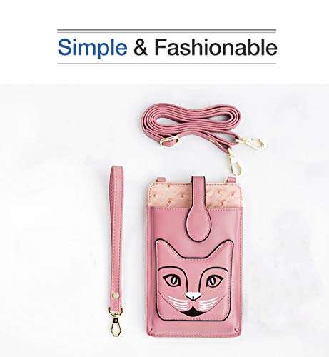 Travel Shoulder Bag for Ladies, Caxion Casual Pouch Teengirls Wallet Crossbody Purse Pocket Zippered Compartment Leather Pouch Cell Phone Bag Fit for Samsung Galaxy Note 8/S9/S9 Plus/S8/S7 Edge - Pink 3