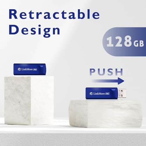 LinkMore EJECT32 128GB USB 3.2 Flash Drive, Read Speed up to 100MB/s, Retractable Design Thumb Drive 2