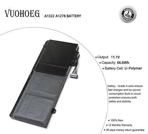 VUOHOEG A1322 A1278 Laptop Battery Replacement for Apple MacBook pro 13 inch Mid 2012 Early 2011 Late 2011 Mid 2010 2009 ; MB990LL/A MB991ll/A MC374ll/A MC375LL/A MC700ll/A MD101LL/A Laptop Batteries 3