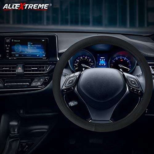 AllExtreme EXBPHM1 PU Leather Universal Anti-Slip Perforated Car Auto Steering Wheel Cover (36cm, Black) 3