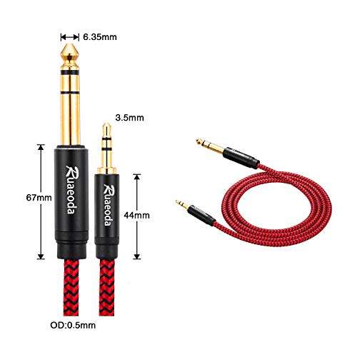 Ruaeoda 6.35mm to 3.5mm Male to Male Stereo Cable 2 ft, 1/4 to 1/8 Audio Cable,3.5mm to 6.35mm TRS with Zinc Alloy Housing and Nylon Braid Compatible for iPod, Laptop,Home Theater Devices 5