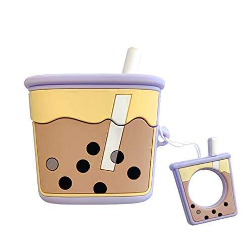 Milk Tea AirPods Pro Case, AKXOMY Cute Airpods Pro Case Boba Tea,3D Kawaii Protective Silicone Cover Case for Apple Airpods Pro Case for Girls Kids Boys (Boba Tea-Purple) 1