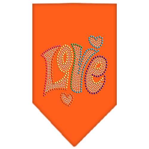 Mirage Pet Products 67-95 SMOR Technicolor Love Rhinestone Orange Print Bandana, Small