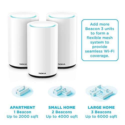 Nokia WiFi Beacon 3 Mesh Router System - Intelligent, Seamless Whole Home WiFi Coverage Extender - Connect Your Whole House WiFi Network, Ultra Fast Self-Healing Mesh Router System – Trio (3-Pack) 5