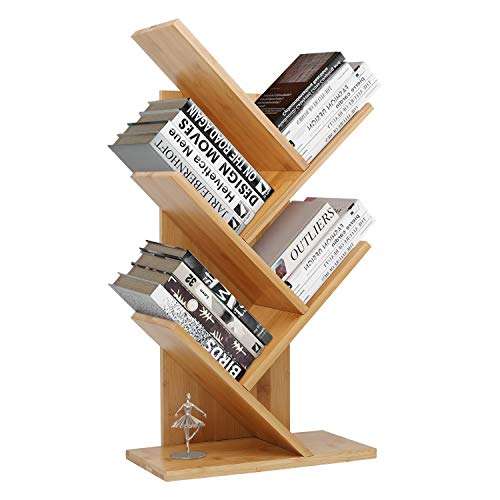 JIIKOOAI Tree Bookshelf Book Rack, Display Storage Bookcase,Magazine Rack, Multi-Tier Floor Free Standing Wood Bookshelf 4 Tier Decor Bookshelf for Living Room, Home Office 1