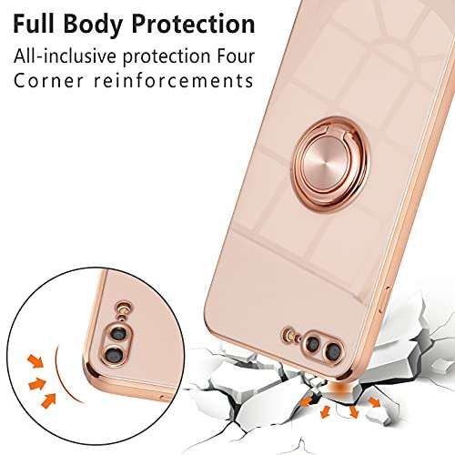 EYZUTAK Electroplated Magnetic Ring Holder Case, 360 Degree with Rotation Metal Finger Ring Holder Magnet Car Holder Soft Silicone Shockproof Cover for iPhone 7 Plus iPhone 8 Plus - Light Pink 2