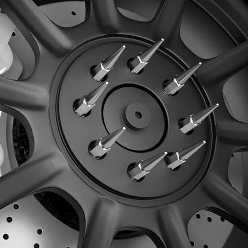 DYNOFIT 9/16-18 Wheel Spike Lug Nuts, 32x Chrome 9/16 inchx18 Lug Nut with 1 Socket Key, DYNOFIT 4.4'' Tall Closed End Lug Nuts for 1994-2011 Dodge Ram 1500 2500 3500/1988-1998 F250 F350 4