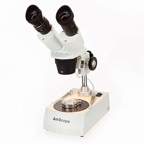 AmScope SE306R-AZ-E2 Digital Forward-Mounted Binocular Stereo Microscope, WF10x and WF20x Eyepieces, 20X/40X/80X Magnification, 2X and 4X Objectives, Upper and Lower Halogen Lighting, Reversible Black/White Stage Plate, Arm Stand, 120V, Includes 2MP Camera and Software 3