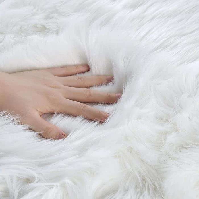 ORINOVA White Faux Sheepskin Shag Fur Runner Rugs for Living Room Bedroom Fluffy Washable Furry Area Rug 2x6 Nursery Rug Teen Room Décor 5