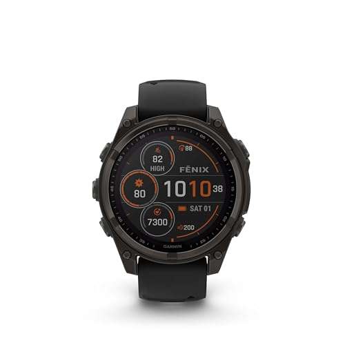 Garmin Fenix 8 47MM Solar Sapphire Multisport GPS Smartwatch Carbon Gray DLC Titanium with Black Gray Silicone Band, Built-in LED Flashlight, Health & Fitness Smart Watch Bundle for Men & Women 2