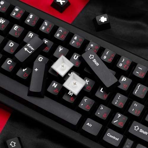 TIMSEKER 129 Keys Novelty Red and Black Japanese Keycap, PBT Cherry Profile Keycap Set, Keyboard Cap for 61/87/96/98/104/108 ANSI Layout Mechanical Gaming Keyboard 3
