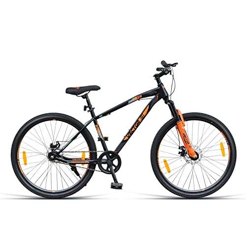 VECTOR 91 Men'S Granite-X40 27.5T Single Speed Steel Frame - 17 In, Mountain Bike/Bicycle (Black & Orange, Ideal For: 12+ Years, Brake: Disc), Rear
