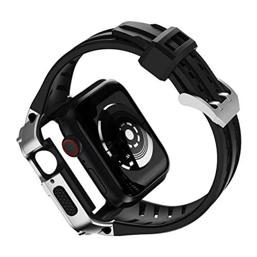 T-ENGINE Metal Case Compatible with Apple Watch Series 7/8/9 (45mm) for se Series 6/5/4 (44mm), One-Piece Metal Case with TPU Band for 45mm 44mm 6