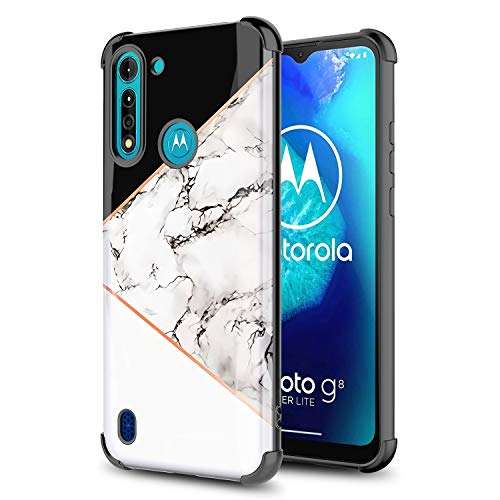 GORGCASE for Moto G8 Power Lite Case/Motorola G8 Power lite (Not Fit G8 Power) Slim Scratch Resistant Shockproof Anti-Drop Airbag Bumper Armor 4 Cornor Protective Cover Girls Women Black White Marble 1