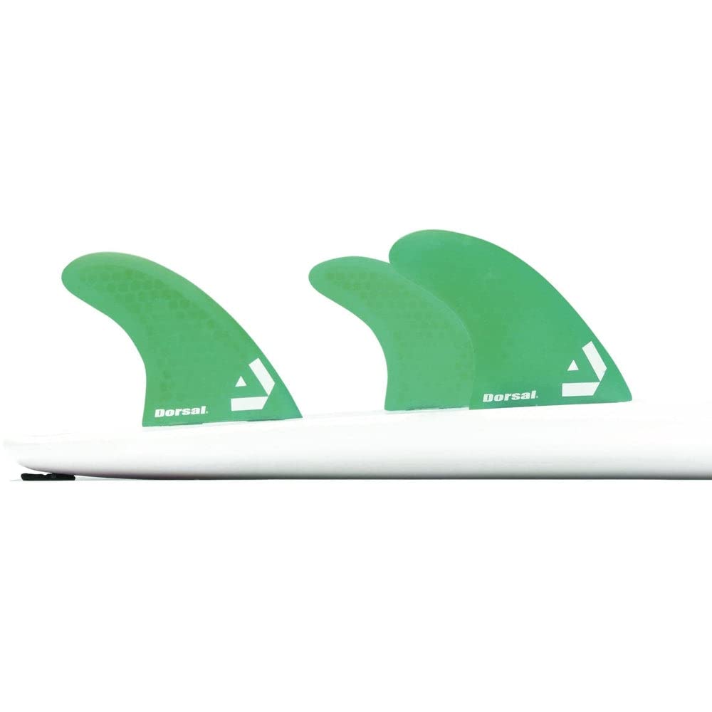 DORSAL Surfboard Fins Thruster 3 Set FCS Compatible Green Medium Fiberglass with Honeycomb Hexcore 3
