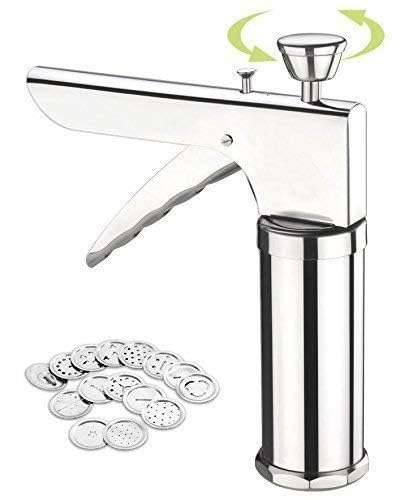 KGS 15 in 1 Stainless Steel Kitchen Press Sev Sancha Chakli Maker Hand Press Farsan Namkeen Snacks Cookies Maker Portable Heavy Handle Machine -SilverSev Sancha (1 PCS) 6