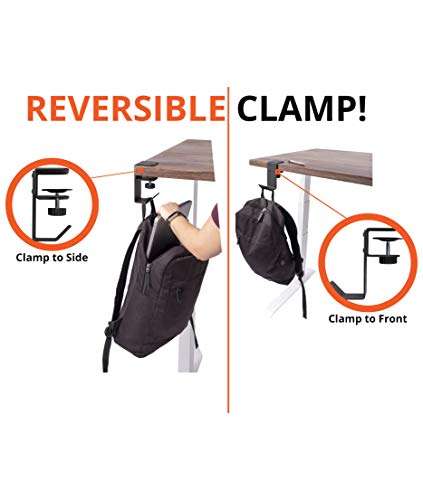 Stand Up Desk Store Clamp-On Under Desk Headphone Hanger, Backpack Hook, and Purse Holder - Black 6