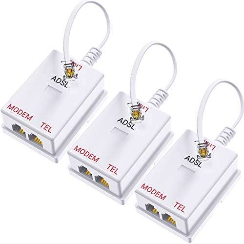 In-line DSL Filter Splitter, 3 Pack ADSL Splitter Filter RFAdapter for Telephone, Modem, Fax Machine, Landline Phones, Printer 1