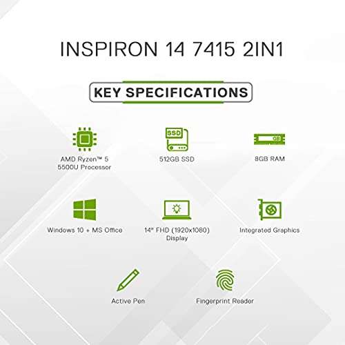 Dell Inspiron 7415 AMD R5 5500U 14 inches(35cm) FHD Touch Display 2 in 1 Business Laptop (8GB/512GB SSD/Intel Integrated Graphics/Win 10 + MSO/Backlit KB + FPR + Active Pen/Pebble Metal Color, 1.5kg) 4