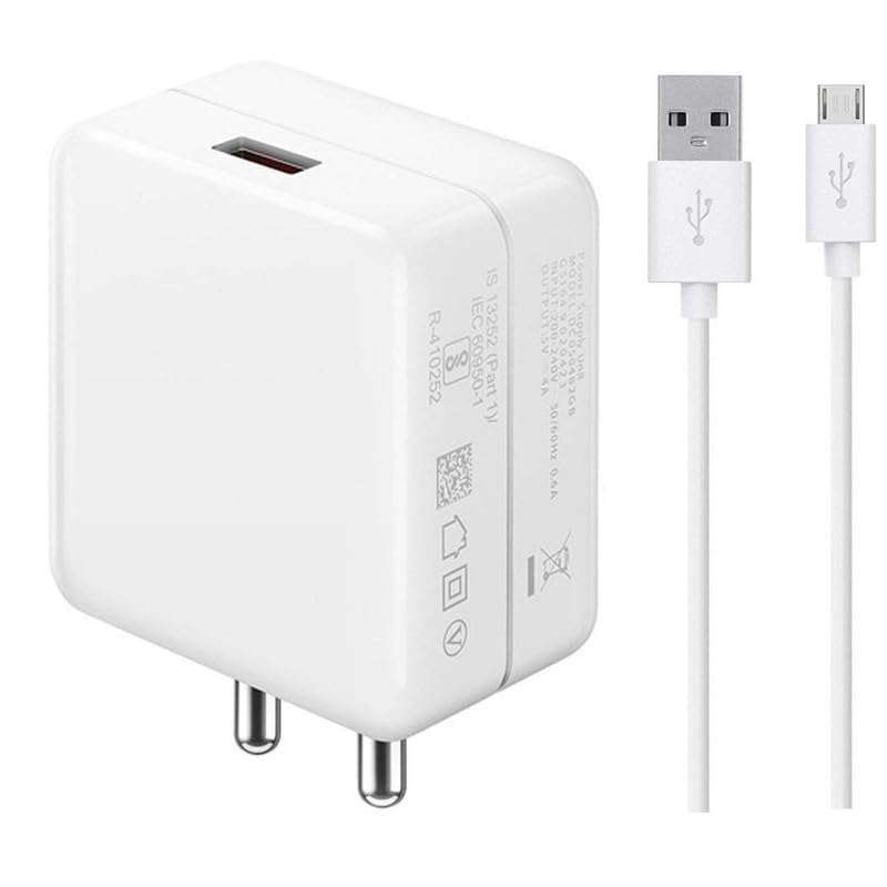 18W Charger for Honor 8X Original QC Adapter Type C 3.0A High Speed Fast Turbo Charge QC 3.0 Smart SinglePort with 1m Micro Charging & Sync Cable (White, Dash, SZ.L1) 1