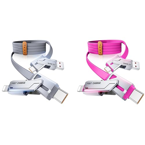 SHEZI 2 Pack Cable Bundle, 4 in 1 240W USB C Cable(Pink) with 4 in 1 USB C Cable 240W 5FT(Grey) Bundle