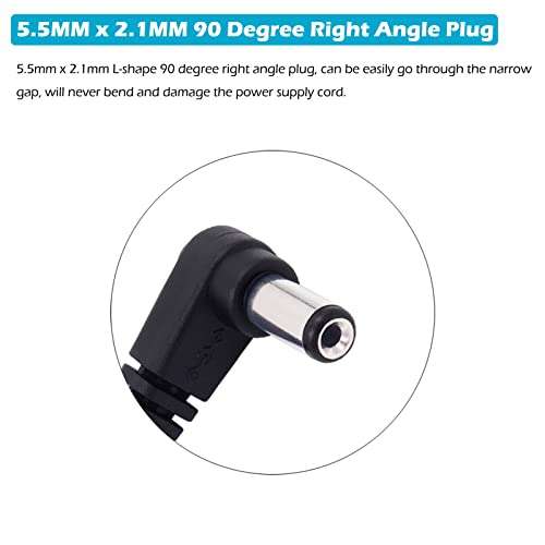 Fancasee (10 Pack) Replacement 5.5mm x 2.1mm 90 Degree Right Angle DC Power Male Plug Jack to Bare Wire Open End Pigtail Power Cable Cord for DC Power Supply Cable Repair 2