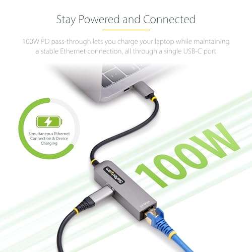 StarTech.com 2.5GbE USB-C to Ethernet Adapter, 100W PD Pass-Through, NBASE-T NIC, USB 3.0 Type-C 2.5G Multi Speed Network 3