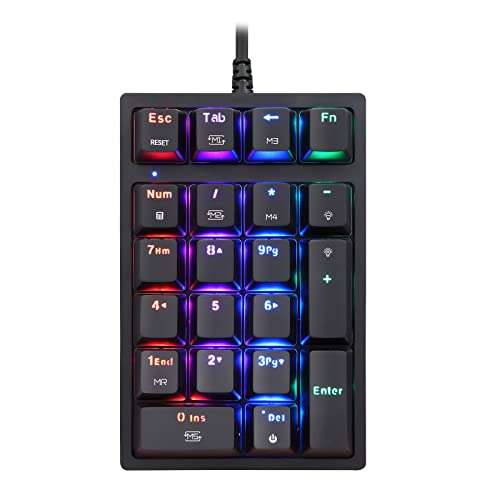 MOTOSPEED Macro Mechanical Numeric Keypad USB Wired 21 Keys Mini Numpad Portable Keypad RGB Backlight Gaming Keypad Extended Layout for Cashier(Fully Programmable Keys) 1