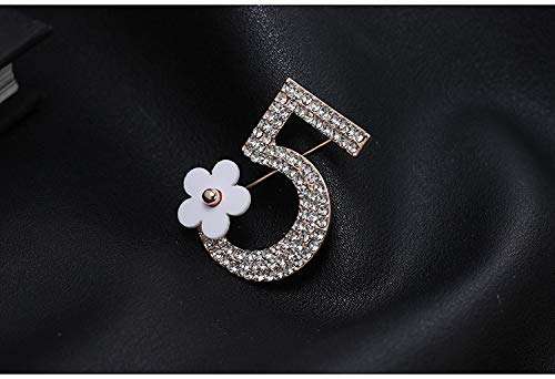 WLLAY Bling Crystal Lucky Number 5 with Charm Black Flower Brooch Pin Clothes Lapel Pin Breast pin (rose gold-tone-white) 3
