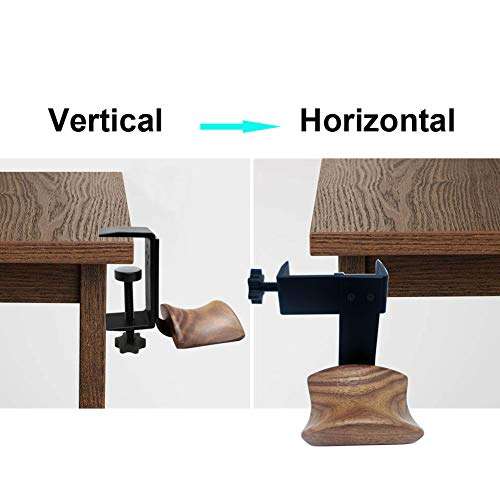 KiaoTime Clamp Type Headphone Holder Stand Hanger Bracket Wood Headphone Headset Hanger Holder Clamp Rack Hook Under Desk Table Headphone Hanger Holder, Universal Fit (Dark Brown & Black) 2
