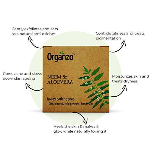 Organzo Organic Natural Hand Made Luxury Bathing Soap with Neem & Aloe Vera, Kokum Butter & Frankincense Chemical Free, Cold pressed Paraben Free SLS Free 100gm (Pack of 2) 6