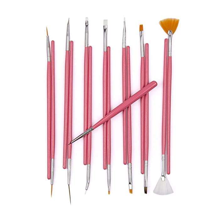 KAVIN Set Of 15 Pieces Nail Art Brush And Dotting Tool Kit Cosmetic Accessories For Girls And Women Colours May Be Vary