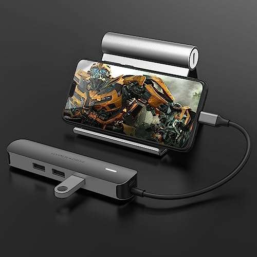 HyperDrive Tube 6 in 1 hub with USB C to ethernet + HDMI 4K 30Hz + 3 x USB A + PD (max 60W) Dock Adapter for MacBook, Windows OS, iPad, Chromebook, Surface, Android Type C Port Devices 4