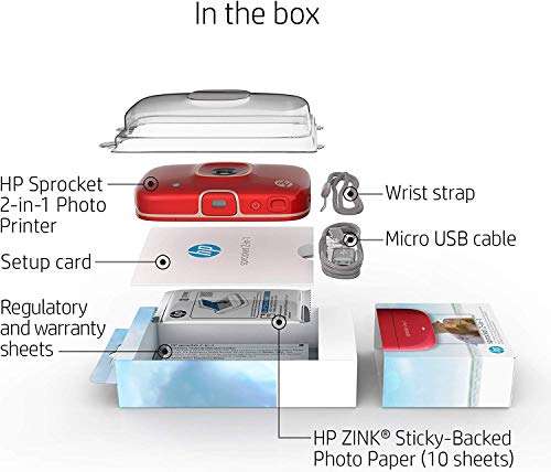 HP Sprocket 2-in-1 Portable Photo Printer & Instant Camera, print social media photos on 2x3" sticky-backed paper - Red (2FB98A) 6