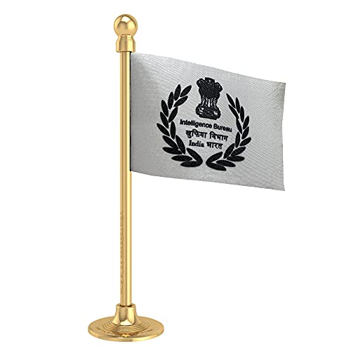 The Flag Corporation IB Intelligence Bureau Car Dashboard Flag 2in x 3in with a Stainless Steel Sublime Gold Base