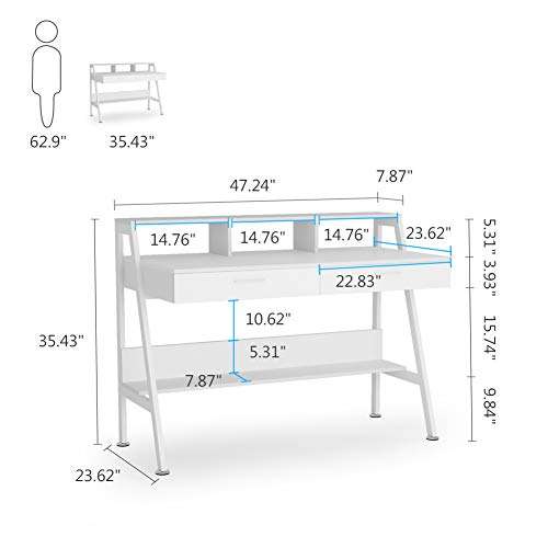 Tribesigns Computer Desk with Storage Shelf & Drawers, Modern 47 inch Office Writing Desk Study Table with Monitor Stand Riser for Home Office Use 6