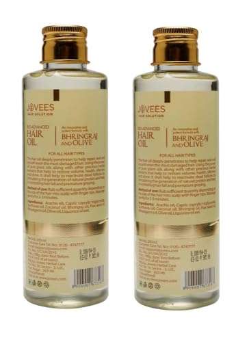 Jovees Herbal Bringraj & Olive Bio- Advanced Hair Oil |For Dry & Damaged Hair Reduces Dandruff and Hairfall |With Bhringraj Oil, Olive Oil, Jojoba Oil 200ml Pack of 2 2