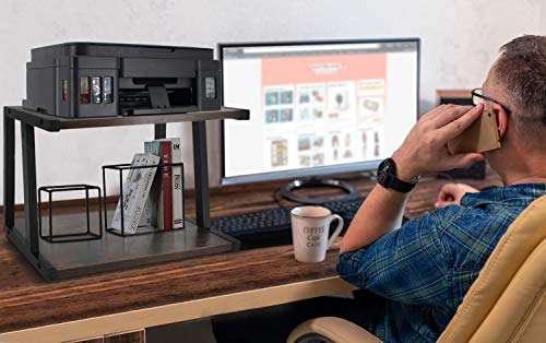 Rustic Desktop Printer Stand, Home and Office Organization and Storage Desktop Shelf, Desk Stand Bookshelf, Perfect 2 Tier Wood Desk Organizer for Printers, Fax Machine, Scanner, Office Supplies 4