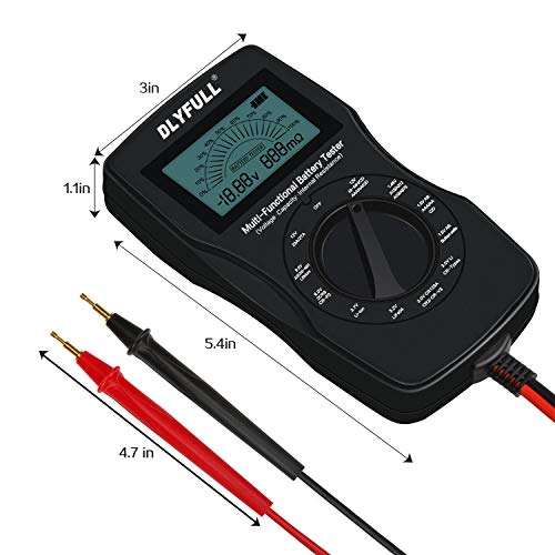 Universal Battery Checker Tester with Leads LCD Display, Battery Capacity Voltage Resistance Tester for AAA AA C D 9V Digital 12V 3.7V Li-ion 18650 CR123A CR2032 Button Cell Batteries More 5