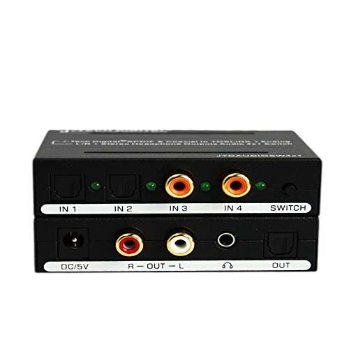 J-Tech Digital Optical SPDIF/Coaxial Digital to RCA L/R Analog Audio Converter 4x3 Switch with 3.5mm Jack Support Headphone/Speaker Outputs (JTDAUDIOSW4x1) 2